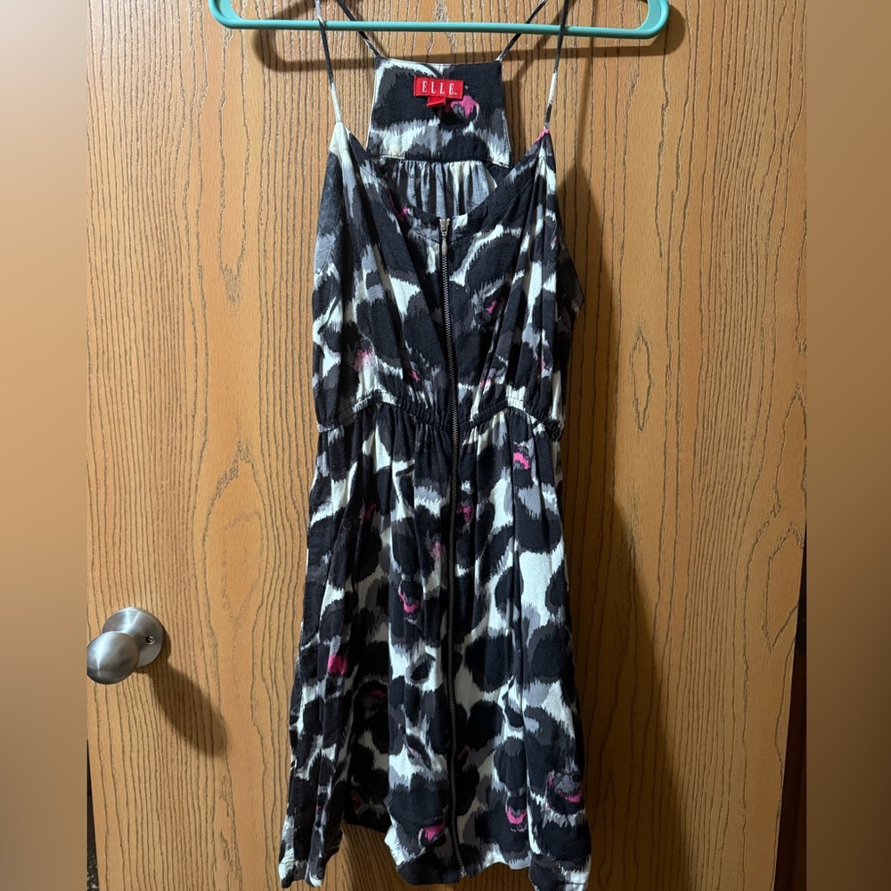 Elle Black and White Dress with Pink Accents